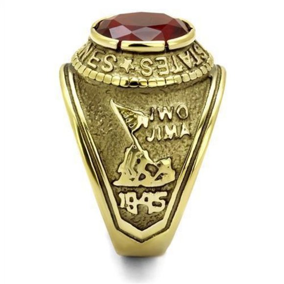 United States US Marines Corp Ring - USMC Military Rings Gold Red Stone - Picture 3 of 8